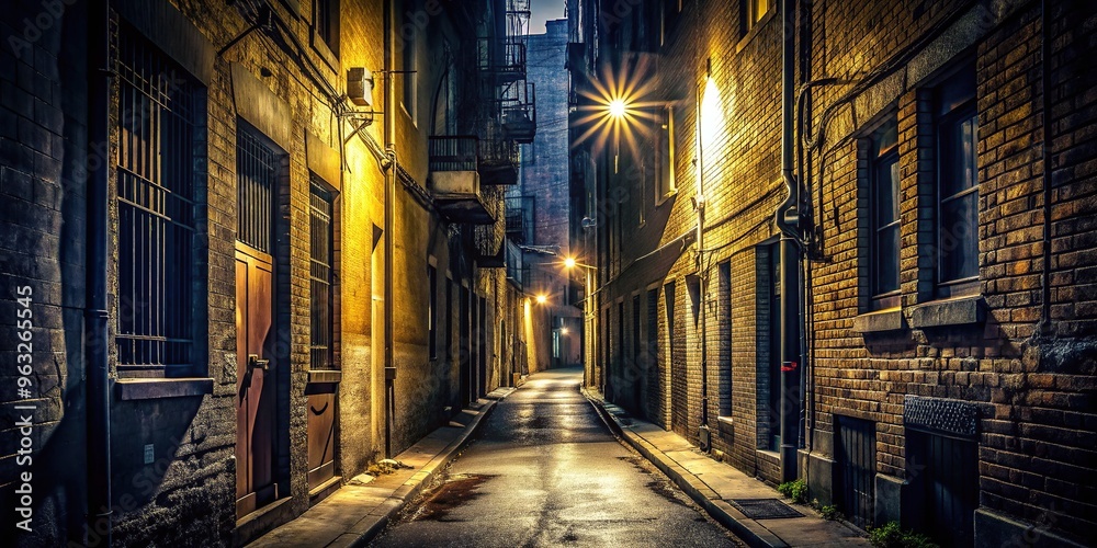 Fototapeta premium Mysterious Darkened Alleyway Reach Outwards Lonely Desolate Urban Isolation Reaching Out Touching Shadows Moody Darkness