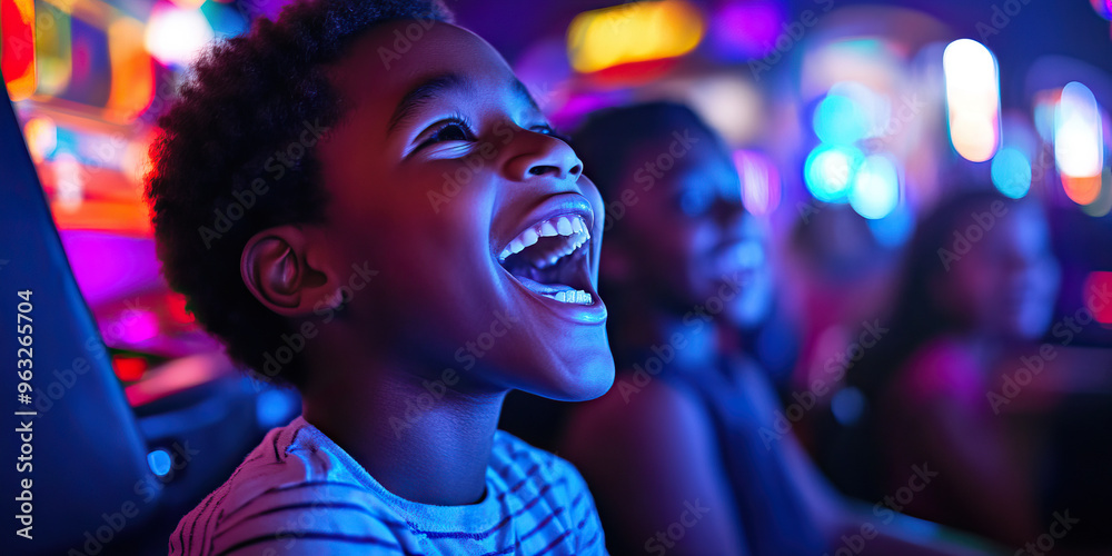 Frenzied Frenzy: An indoor arcade packed with flashing lights and blaring noises, kids laughing and shouting in excitement. Frenzied Frenzy: An indoor arcade packed with flashing lights and blaring noises, kids laughing and shouting in excitement.