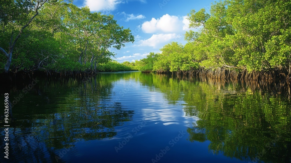 Serene Everglades Landscape with Mangrove Trees and Diverse Wildlife in Florida, USA Serene Everglades Landscape with Mangrove Trees and Diverse Wildlife in Florida, USA