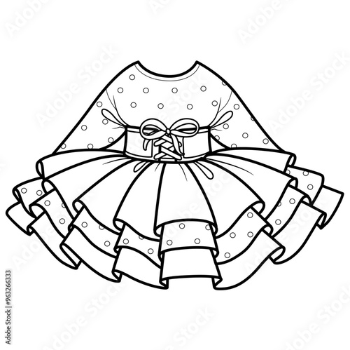 Elegant dress in a polka dots with a corset and a fluffy three-tier tutu skirt