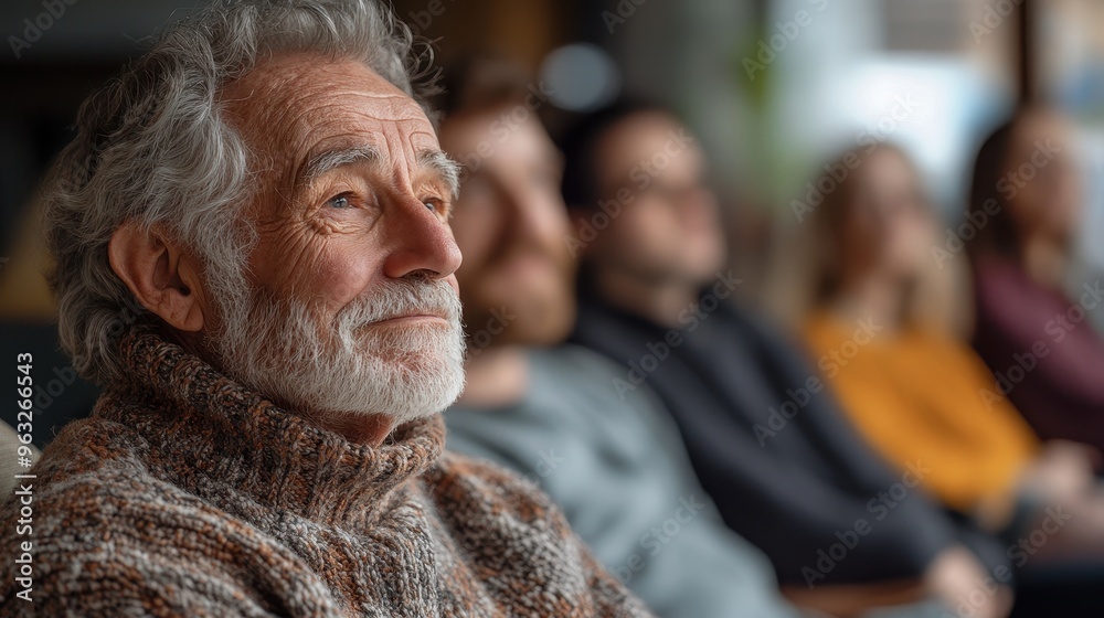 Embracing Mental Health Together: Elderly Man Engaged in Group Therapy Session for Aging Men Embracing Mental Health Together: Elderly Man Engaged in Group Therapy Session for Aging Men