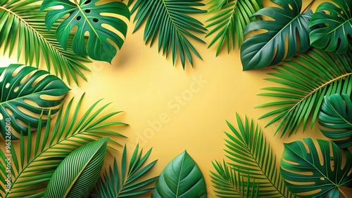 Tropical leaf background with modern shapes, perfect for a summer theme , plants, floral elements, tropical, vibrant, colorful