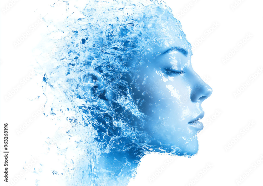 Side profile of woman's head made from ice and water Side profile of woman's head made from ice and water