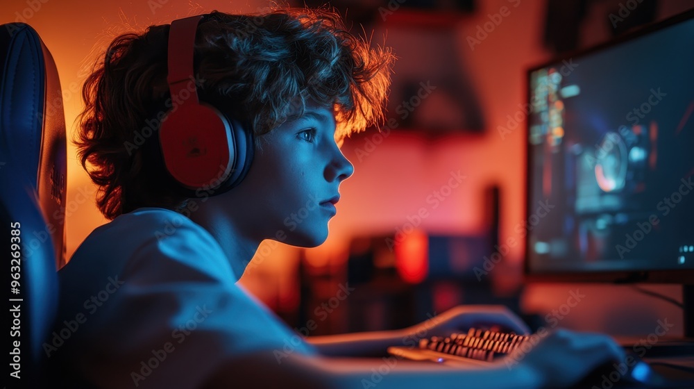 Digital Overload: Teenage Boy Engrossed in Gaming Chair, Capturing the Immersive Impact of Screens