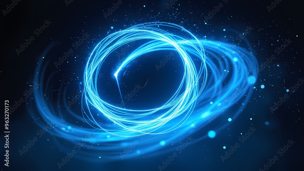 Neon Blue Light Trails Forming Vortex of Energy on Black Background Neon Blue Light Trails Forming Vortex of Energy on Black Background