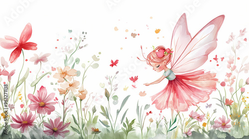 Fairy and flowers watercolor illustration for girls. Fairy. Illustration