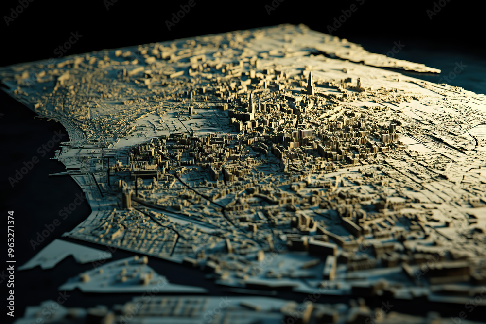 Fototapeta premium Technical aerial visual, 3D LiDAR GIS aerial map satellite scan model isolated, showing Tripoli, Libya . Elevation, topography, render