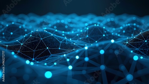 Three-Dimensional Grid of Glowing Blue Lines in Dark Void