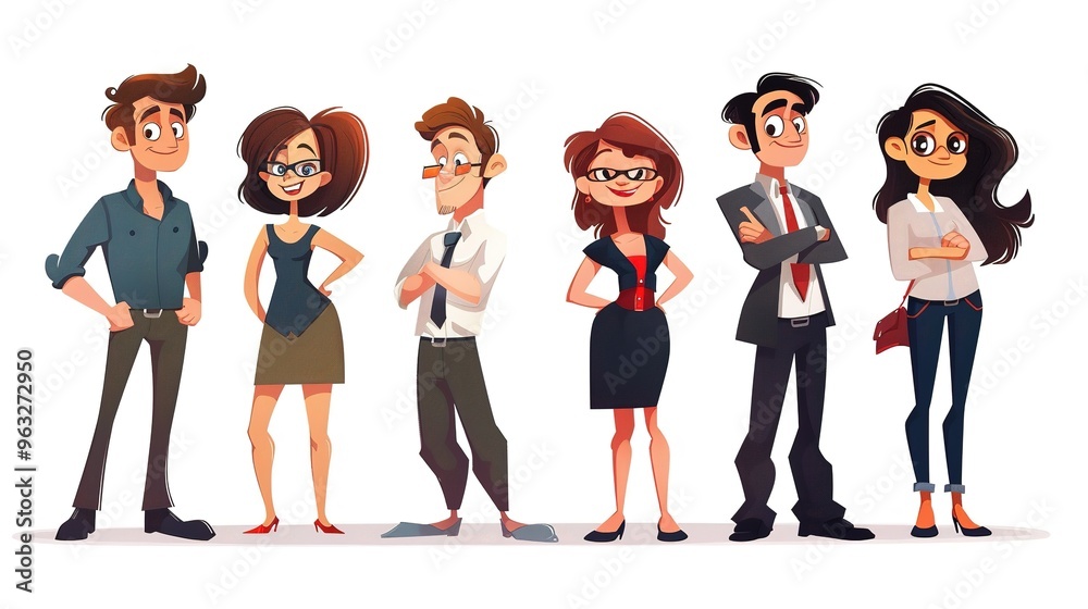 Successful cartoon characters engaged in various business activities. They are showing their professional skills and smartness in the business world. These characters are confident and seem to be Successful cartoon characters engaged in various business activities. They are showing their professional skills and smartness in the business world. These characters are confident and seem to be
