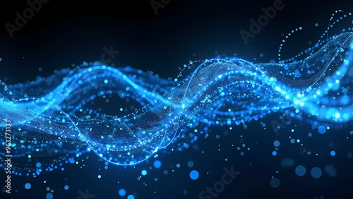Cascading Blue Light Trails Creating Digital River of Energy in Dark Void
