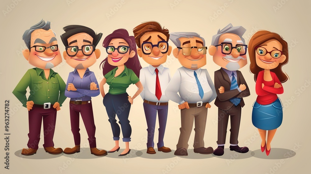 Successful cartoon characters engaged in various business activities. They are showing their professional skills and smartness in the business world. These characters are confident and seem to be maki Successful cartoon characters engaged in various business activities. They are showing their professional skills and smartness in the business world. These characters are confident and seem to be maki