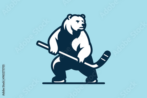 polar bear hockey player. Simple vector illustration. Logo, emblem, print