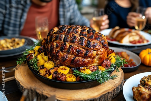 Thanksgiving trend, virtual cooking together, shared experiences connect family and friends who are miles apart by preparing the same meal together online photo