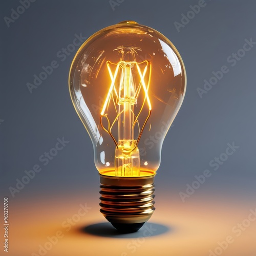 A glowing light bulb on a dark background representing energy, creativity, and innovation. photo