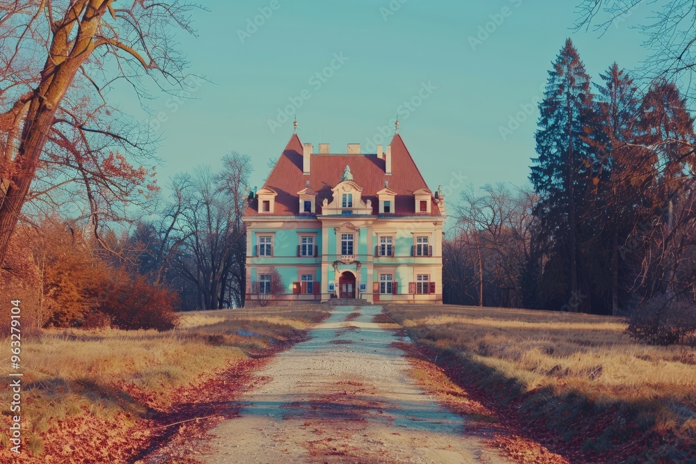 Fototapeta premium France, Charente-Martime, Lonzac Church,in Cognac Vineyards, Petite Champagne, High quality photo. Beautiful simple AI generated image