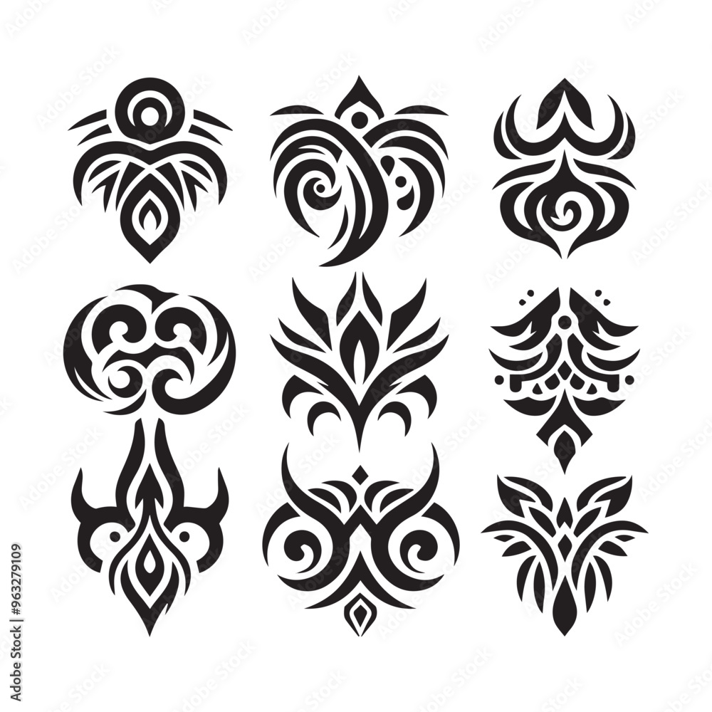 Tattoos tribal designs bundle collection in a white background
Tattoos tribal designs bundle collection in a white background