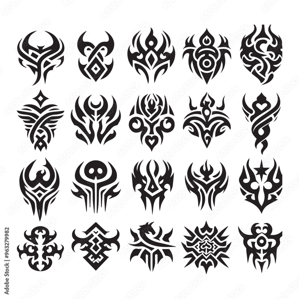 Fototapeta premium Tattoos tribal designs bundle collection in a white background 