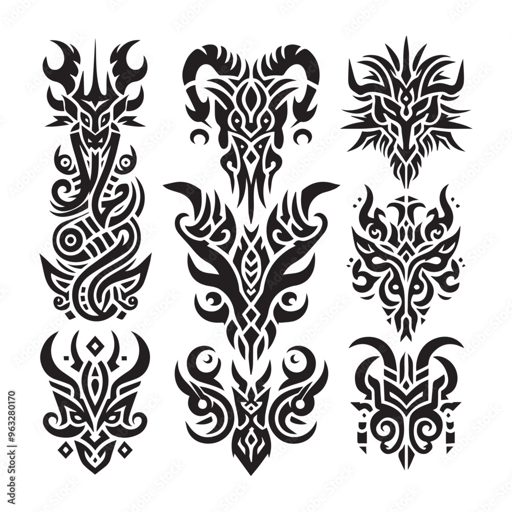 Tattoos tribal designs bundle  collection in a white background
