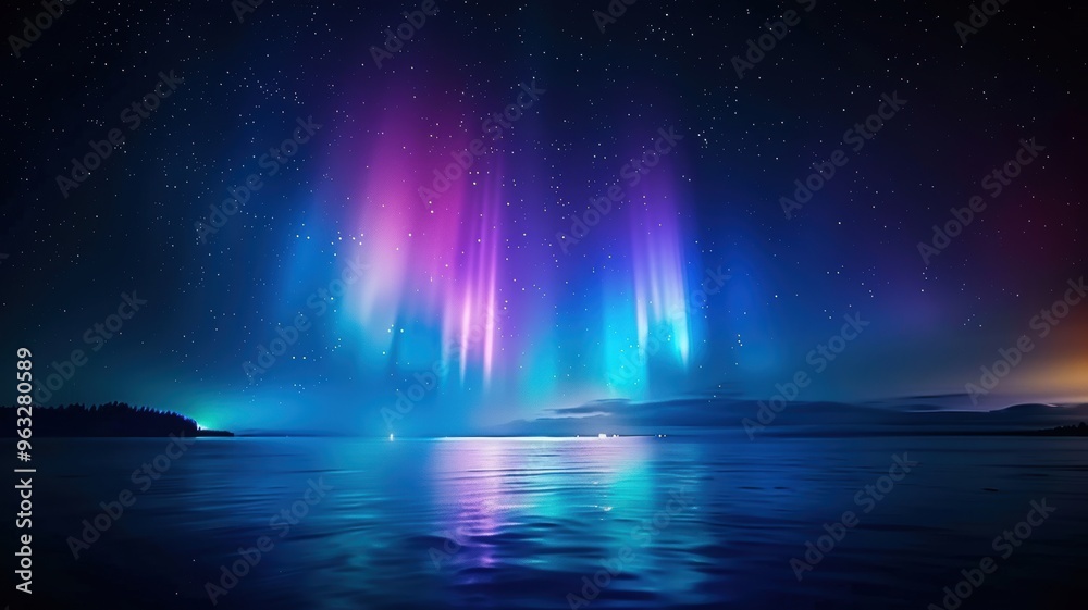 aurora borealis dancing over a calm, reflective lake under a starry night sky, showcasing nature's stunning light display. aurora borealis dancing over a calm, reflective lake under a starry night sky, showcasing nature's stunning light display.