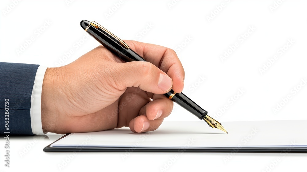 A business professional writing with a fountain pen on a blank sheet of paper, symbolizing communication and creativity. A business professional writing with a fountain pen on a blank sheet of paper, symbolizing communication and creativity.