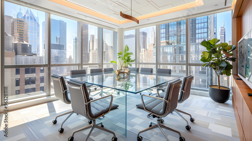 Modern Conference Room with Cityscape Views for Corporate Background