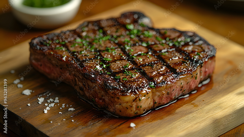A tenderloin steak cut to reveal a juicy and marbled tenderloin, garnished with fresh rosemary and coarse salt. The charred edges add a delicious texture. Served with a wooden board underneath. A tenderloin steak cut to reveal a juicy and marbled tenderloin, garnished with fresh rosemary and coarse salt. The charred edges add a delicious texture. Served with a wooden board underneath.