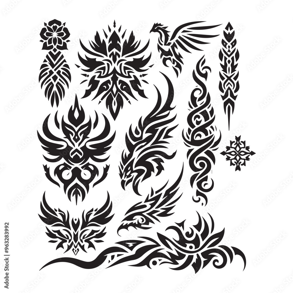 Tattoos tribal designs bundle collection in a white background Tattoos tribal designs bundle collection in a white background