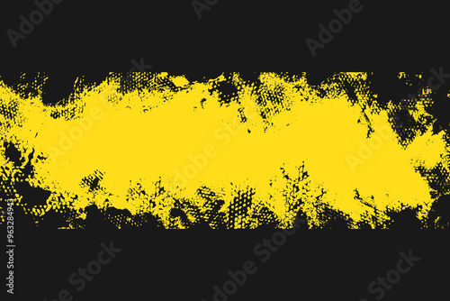Dotted halftone grunge yellow banner on black background