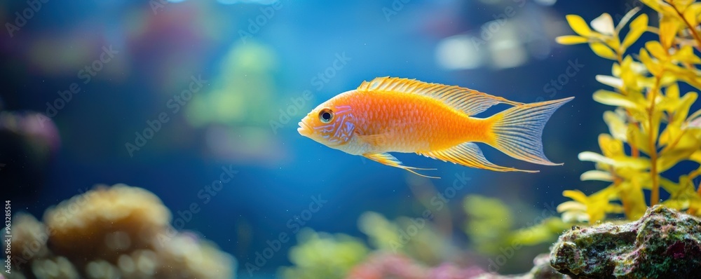 Fototapeta premium Crystal-clear aquarium with vibrant fish, lively and detailed underwater scene