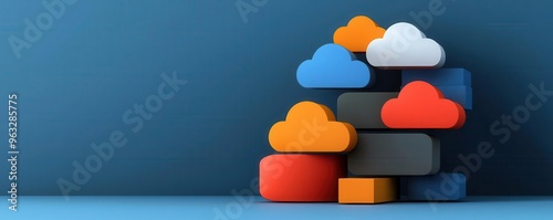 Multi-cloud environment, diverse cloud services, flat design illustration photo