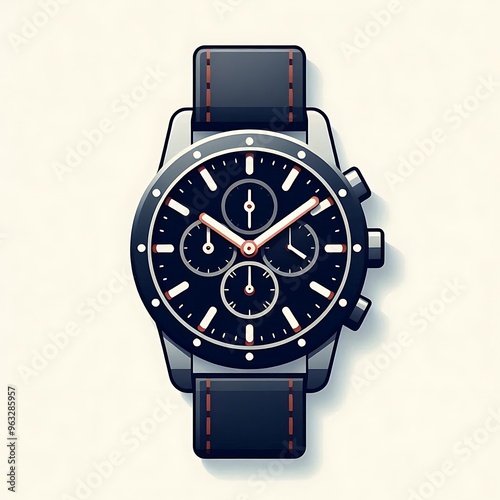 A flat illustration vector image of a wristwatch, placed on a solid white background for graphics resource, fashion clothing industry, e commerce store, categorical image photo