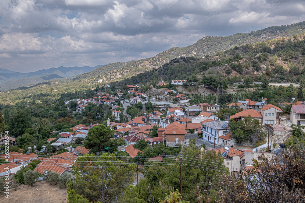 View of Phini (Foini), a picturesque, natural beauty, mountainous village in the Troodos Mountains at 920 m ASL, located near by the town of Platres, Limassol district, Cyprus 