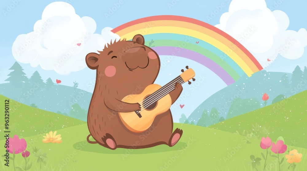 Cute Cartoon Capybara: Adorable and Playful Animal Character in a Whimsical and Charming Illustration Cute Cartoon Capybara: Adorable and Playful Animal Character in a Whimsical and Charming Illustration