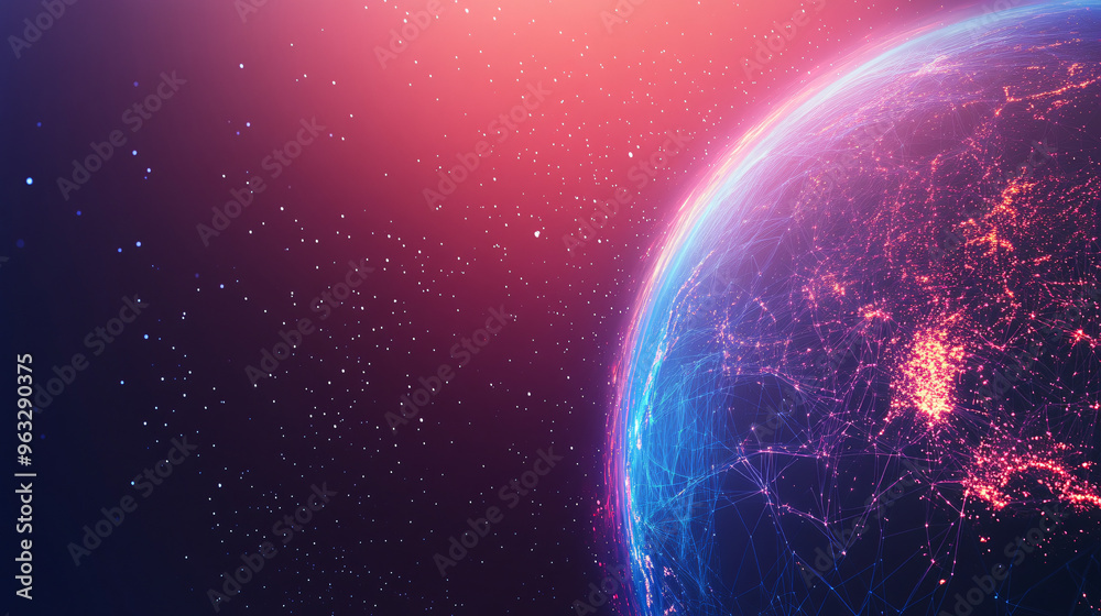 Obraz premium The earth is illuminated by a vast network of connections spanning the planet