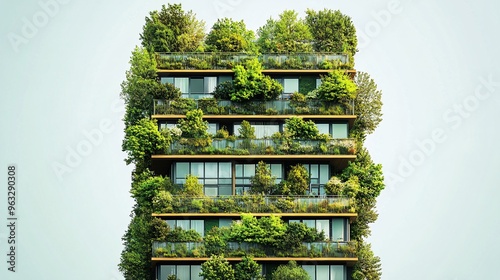 Sustainable green architecture with rooftop gardens Flat design Vector look Digital art Large space for text in center Stock Photo with copy space