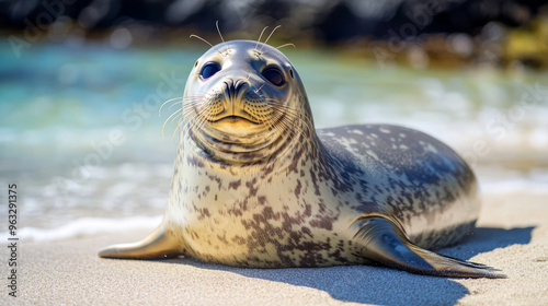 Curious Harbor Seal Pup On Sandy Beach.