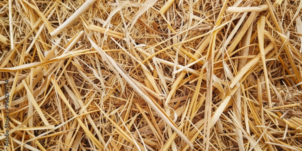 Macro shot of dried straw arranged as a background, emphasizing the fine, natural fibers.