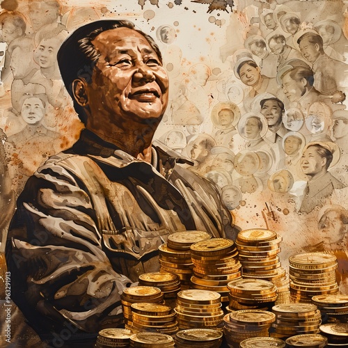 Conceptual image of achieving wealth in China, highlighting symbols of financial success and prosperity. photo