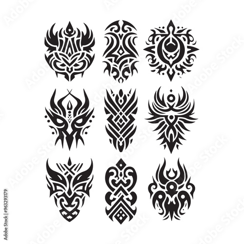 Tattoos tribal designs bundle collection in a white background