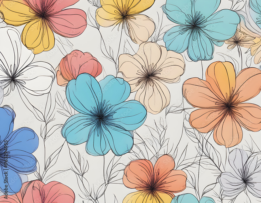One line Art Flowers Design Seamless Background One line Art Flowers Design Seamless Background