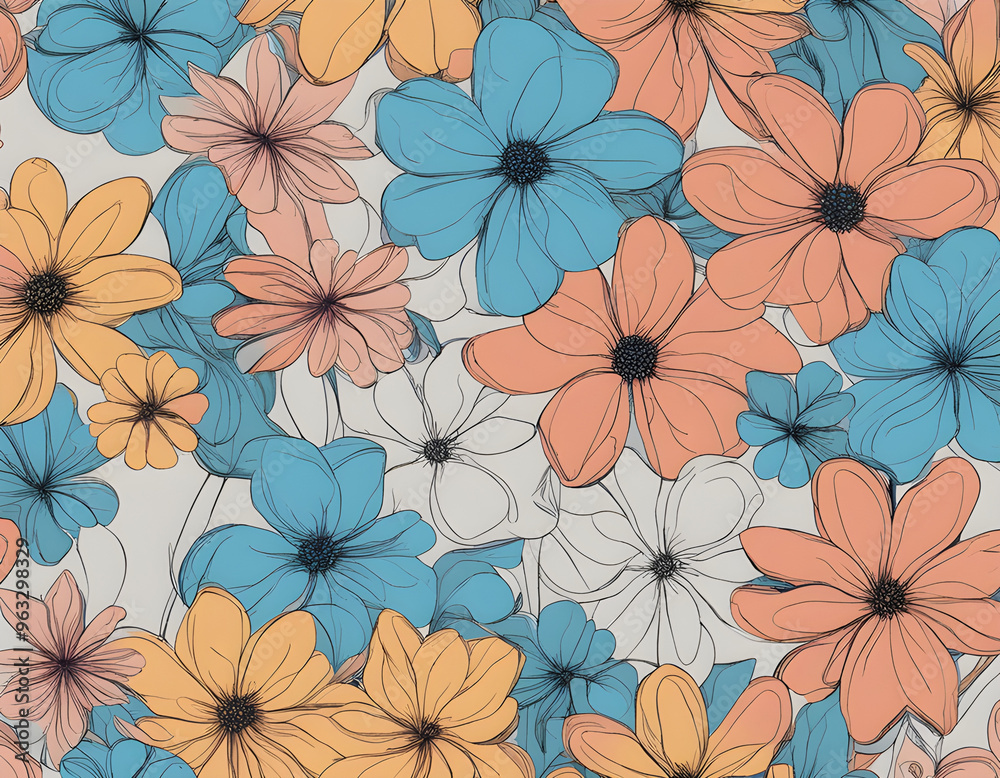 One line Art Flowers Design Seamless Background One line Art Flowers Design Seamless Background
