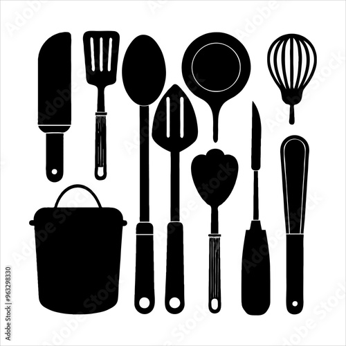 Set of restaurant necessary tools silhouette vector illustration design
