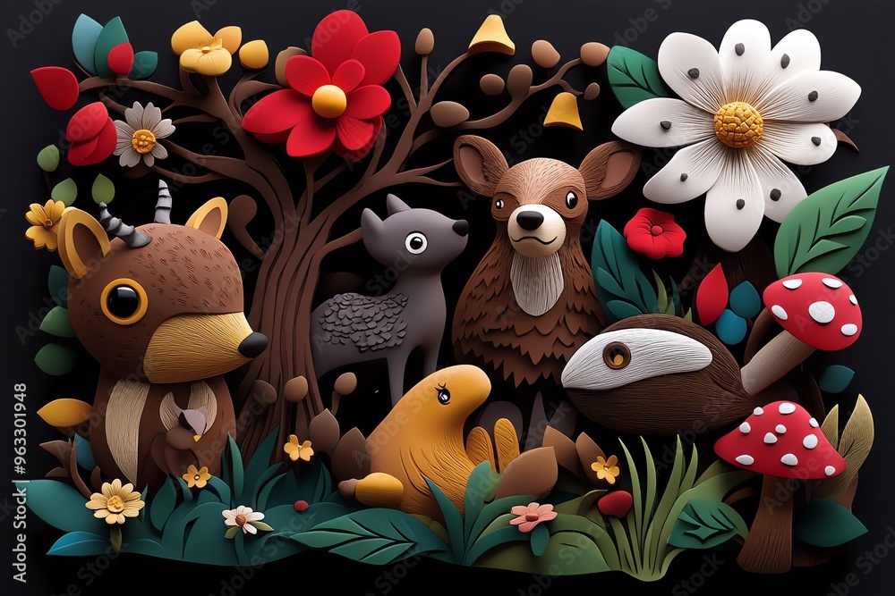 Birthday postcard, enchanted forest, woodland creatures invites the recipient into a magical forest filled with animals and wonder Birthday postcard, enchanted forest, woodland creatures invites the recipient into a magical forest filled with animals and wonder