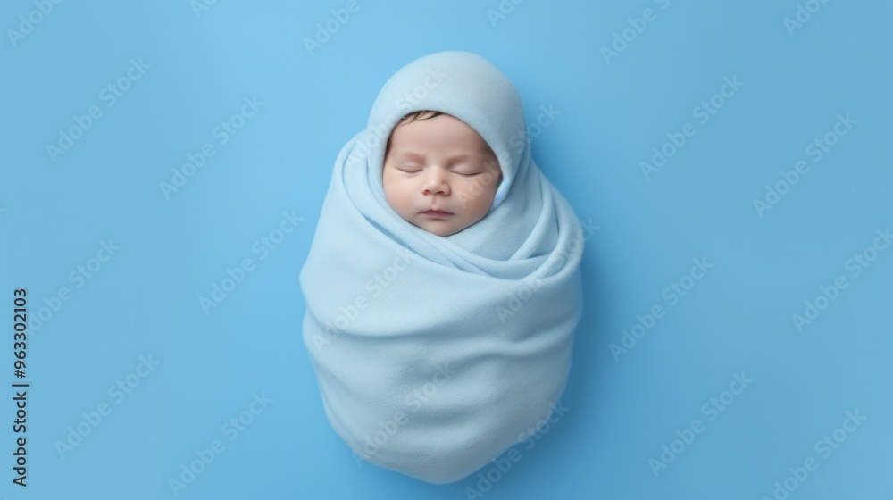 Newborn baby boy in bed. New born child sleeping under a blue knitted blanket. Neural network ai generated art Newborn baby boy in bed. New born child sleeping under a blue knitted blanket. Neural network ai generated art