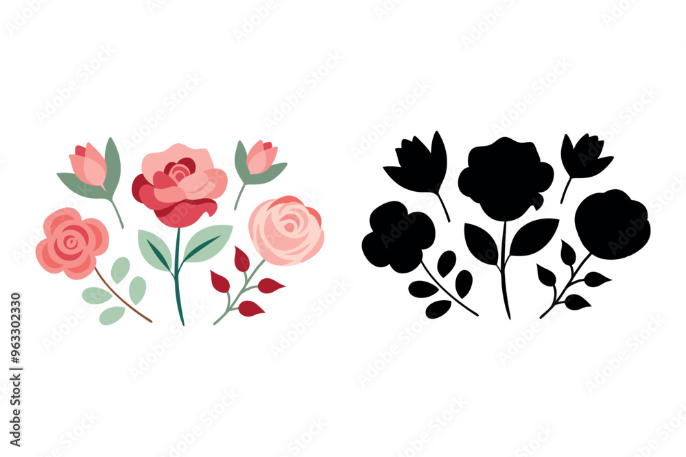 set of bouquet colorful flower silhouette set of bouquet colorful flower silhouette