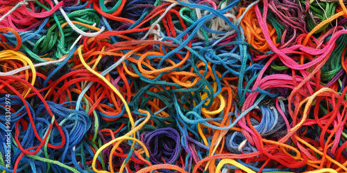 Wallpaper Mural Organized Chaos: A neatly arranged mess of colored strings, yarn, and ribbons, seemingly forming a pattern or design. Torontodigital.ca