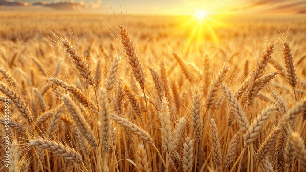 Sun-kissed wheat field with soft texture bathed in golden hour light Sun-kissed wheat field with soft texture bathed in golden hour light