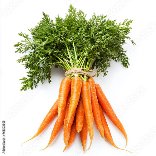 Create an image of a fresh bunch of carrots, isolated on a clean white background. Bunch of carrots 