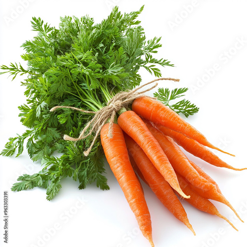 Create an image of a fresh bunch of carrots, isolated on a clean white background. Bunch of carrots 