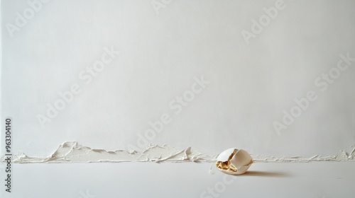 A Single Cracked White Egg on a White Surface